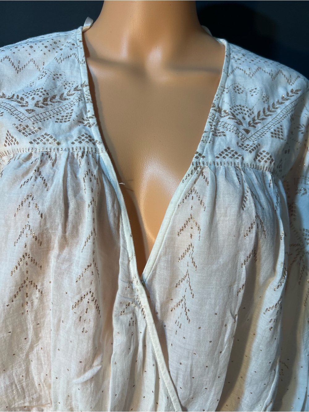 Free People Cream Lace Yoke Peplum Wrap Blouse - Picture 6 of 9